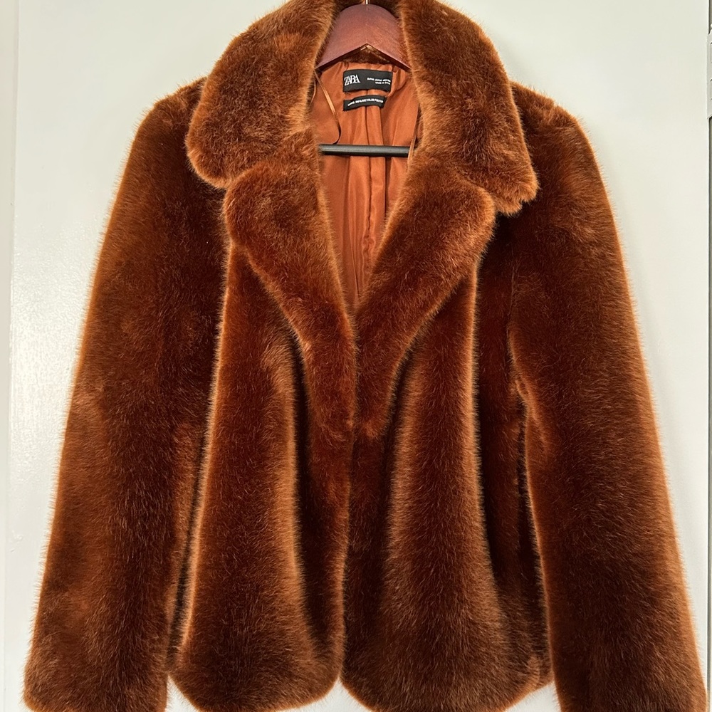 Zara Brown Faux Fur Jacket